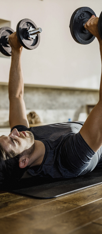 Exercising with hand weights 